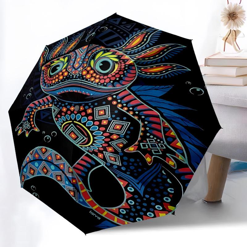 1pc Axolotl Mandala Automatic Open/close Umbrella, 8-Rib sturdy structure, Portable Travel Umbrella, Parties, Everyday Use, 11099