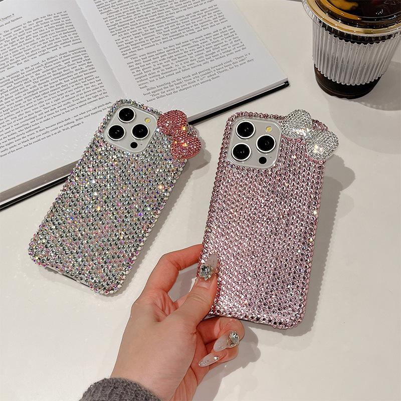 Flash Diamond Rhinestone Bow Iphone17Pro For Apple 16Promax Mobile Phone Case Fashionable And Luxurious Women'S Models