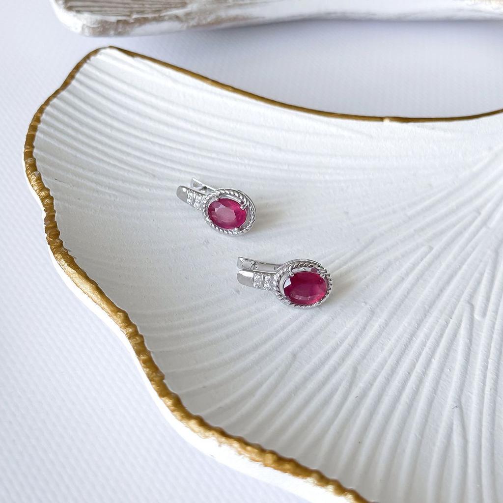 Silver Earrings with Natural Ruby 4.846ct, Cubic Zirconia (2165231)
