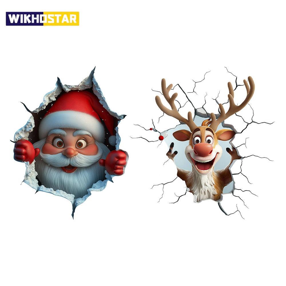 3D Rentier Durchbruch Wandaufkleber, Vinyl Weihnachts-Wandsticker, Abnehmbare Feiertagsdekoration für Zuhause und Wohnräume