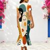 Women Plus Size V Neck Short Sleeve Fitted Abstract Printed Fishtail Dress