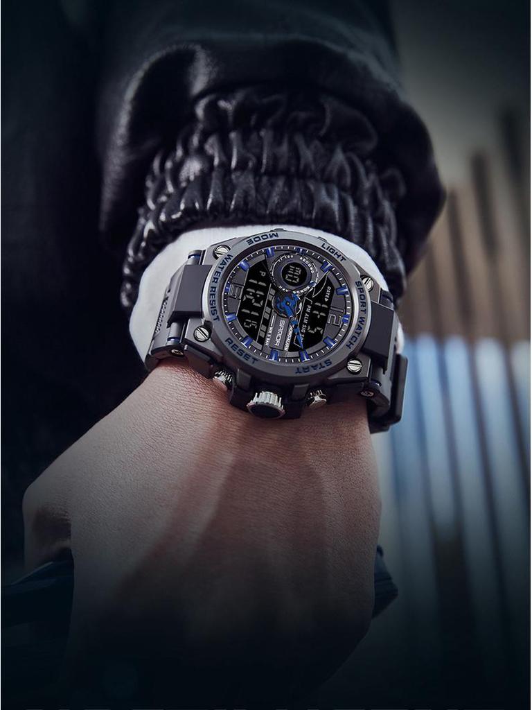 Sanda Trendy Waterproof Sports Watch - Minimalist Design with Dual Display for Students