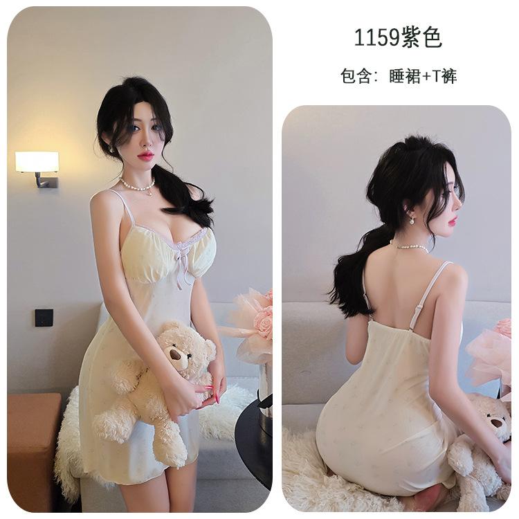 Sex Unterwäsche sexy Straps-Nachthemd Spitze Nachthemd Polka-Dot Süße Schleife Blumenrock