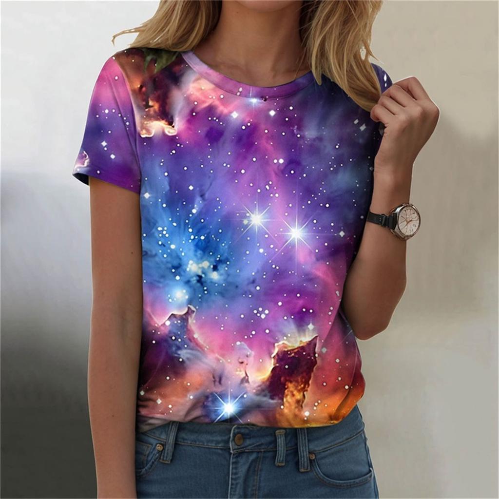 Summer Round Neck 3D Print Top Fashionable Casual Short Sleeved Women's T-shirts