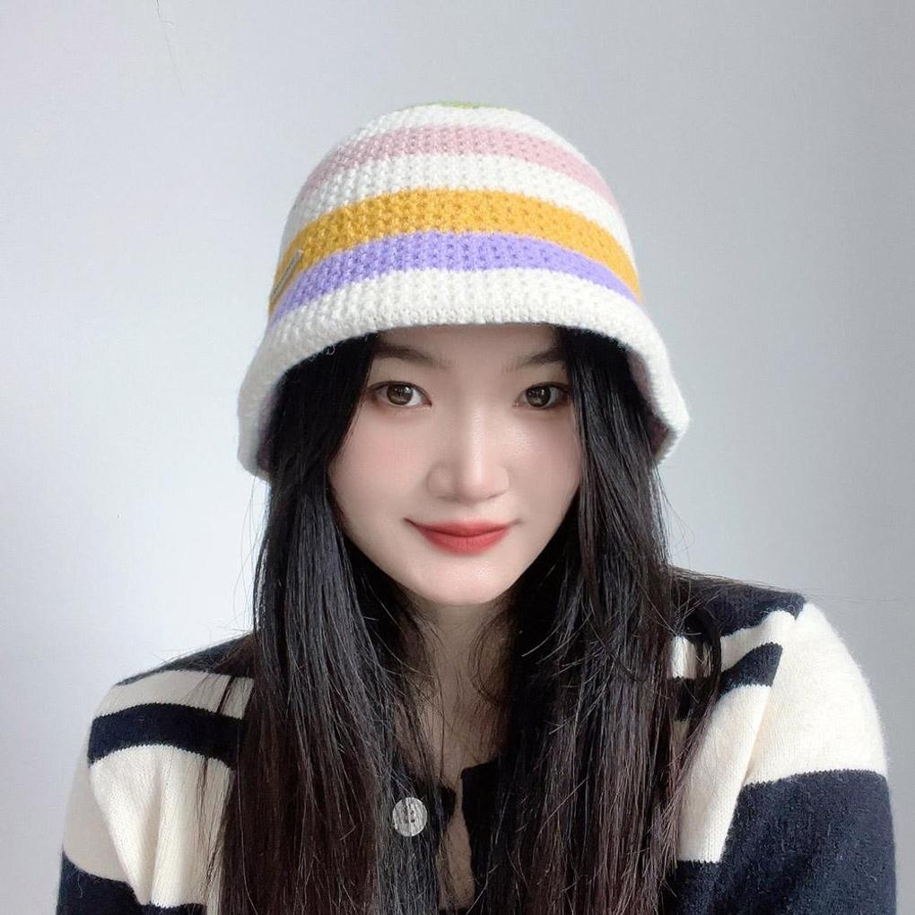 Rainbow Knit Bucket Hat (White)