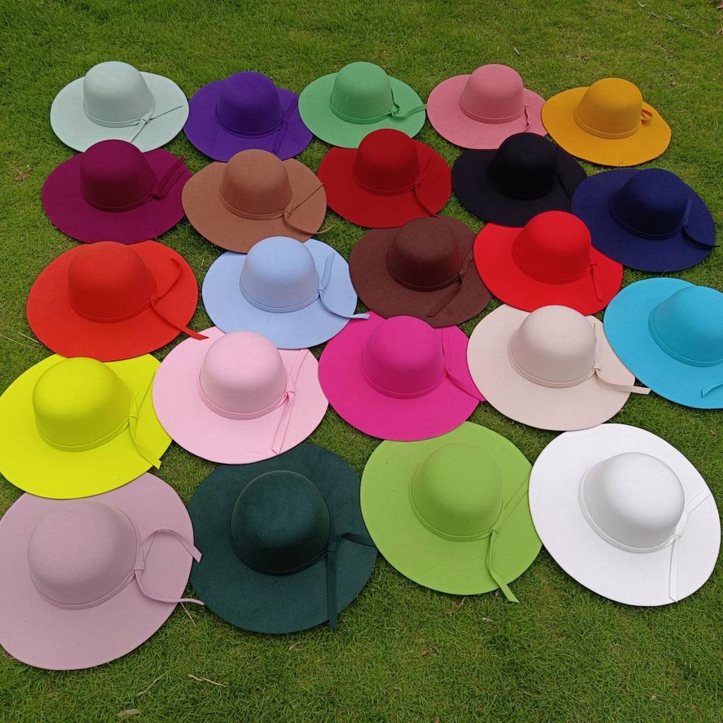 Female Hat French Retro Bowler Hat Women Wide-brimmed Wavy Fedora Hat Autumn and Winter Bow Hat Hat Adult Children Hat