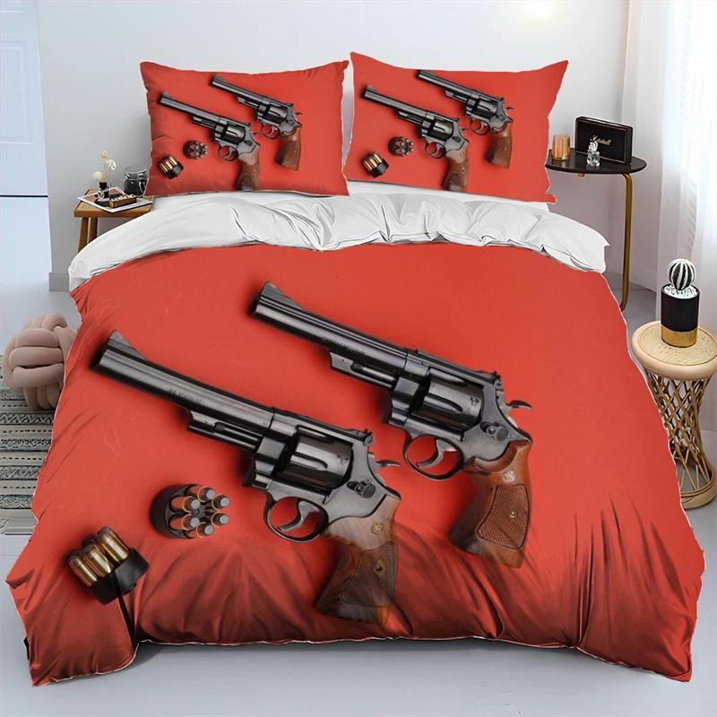 3D Rifle Revolver Cartridge Gun Comforter Bedding Set,Duvet Cover Bed Set Quilt Cover Pillowcase,King Queen Size Bedding Set