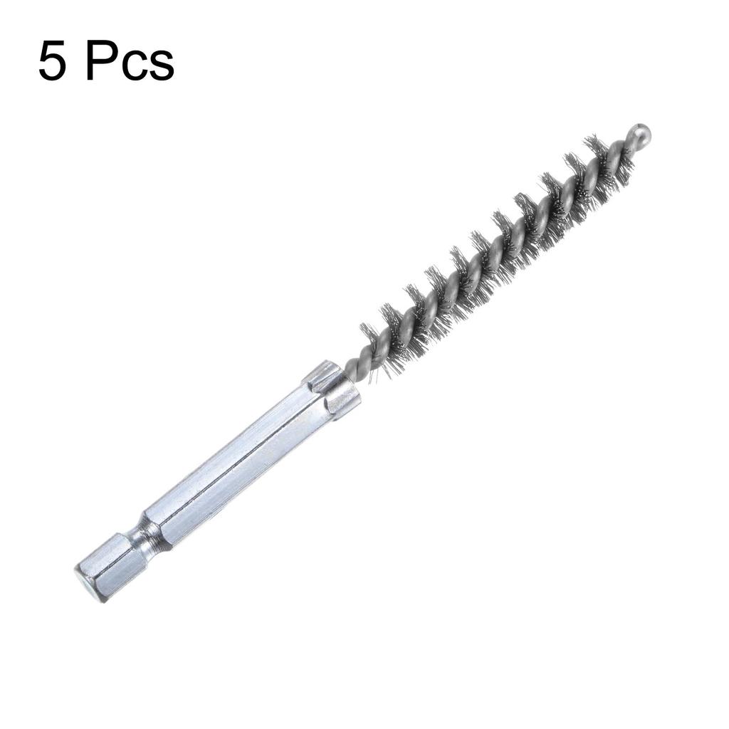 Uxcell 304 Stainless Steel Bore 9mm 10cm Twisted Wire Brushes with Handle for Hex for Tube Port Bearings 5-Pack Brushes, Diameter, Long, Cleaning,