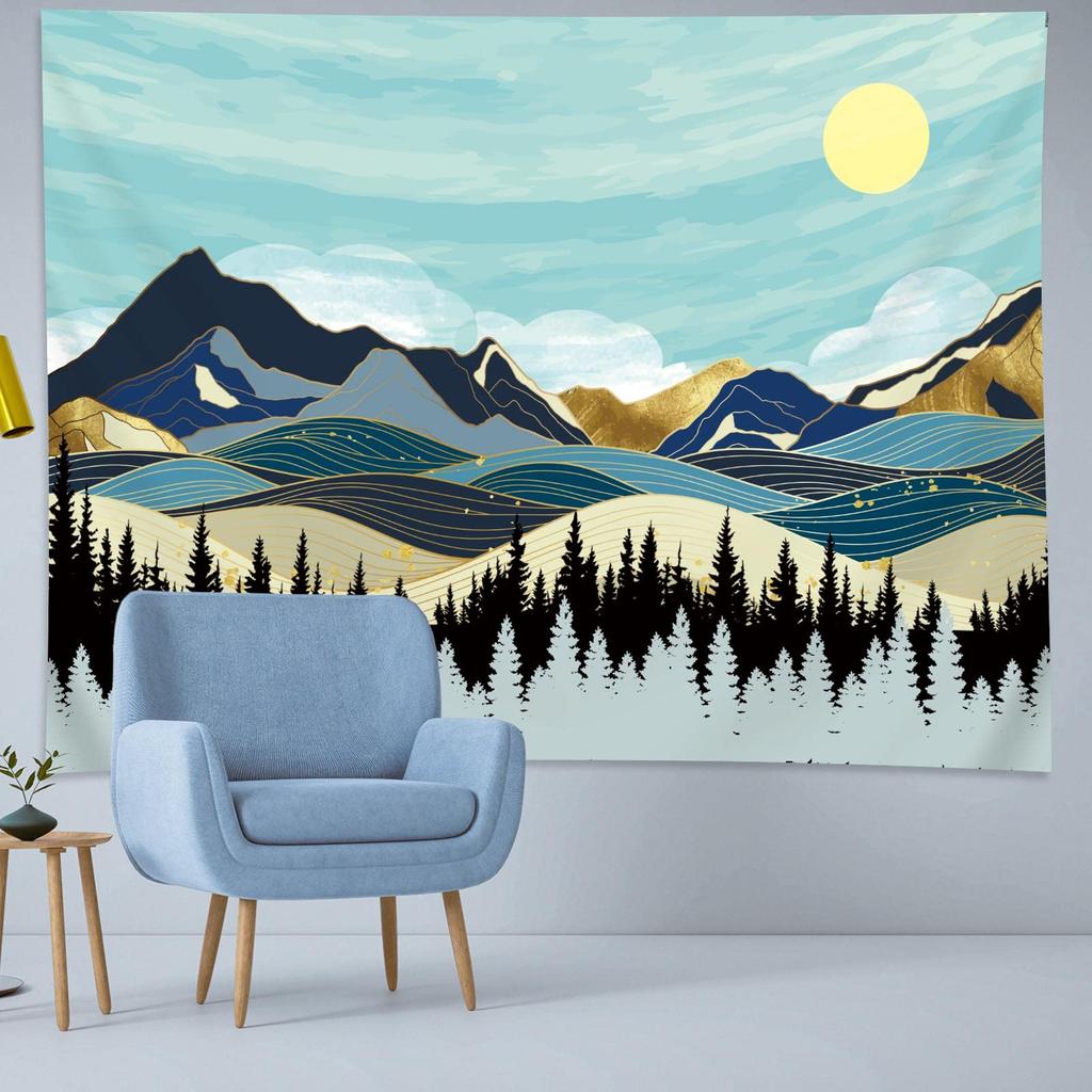 Mountain Tapestry Wall Hanging Forest Tree Art Tapestry Sunset Tapestry Nature Landscape Home Decor for Bedroom Living Room Dorm
