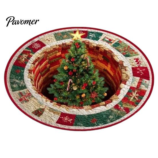 Cozy Christmas Room Decor 3D Illusion Rug, Round Xmas Tree Area 24" 47" Modern Rug Santa Claus Snowman Floor Mat for Living Bedroom Holiday