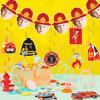 6 Stück/12 Stück Geburtstag Kundenspezifisches Feuerwehrhelm-Muster Porträt Banner Jungen- und Mädchen-Feierpartys Hintergrunddekoration