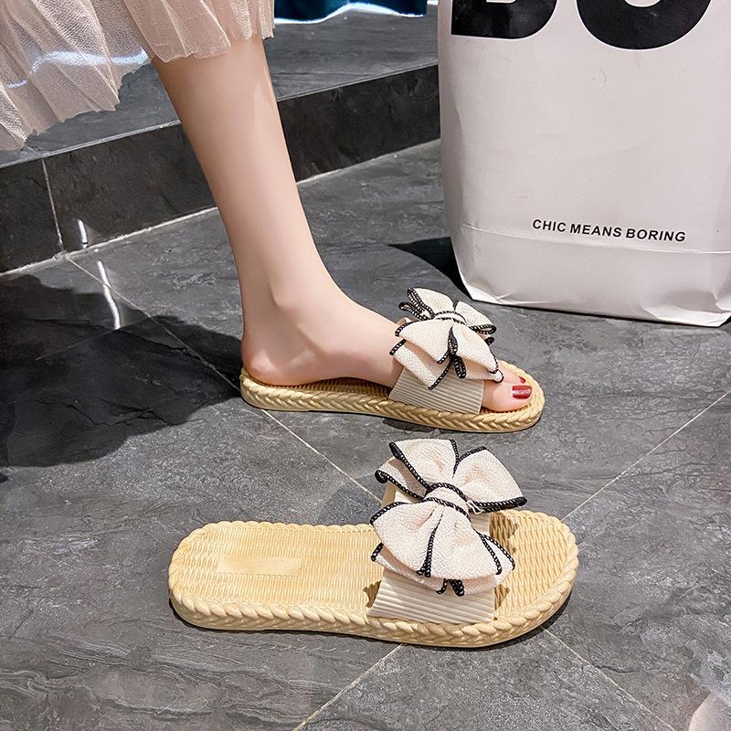 Women's Lightweight Non-Slip Fashion Bow Beach Sandals: Stylish, Cool, Flat Toe-Post Summer Slippers for Outdoor Wear