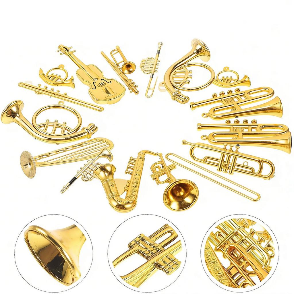 9Pcs 2-7cm Mini Gold Musical Instruments - Dollhouse Figurines, Christmas Tree Hanging Pendants, Desktop Decor, ZSY
