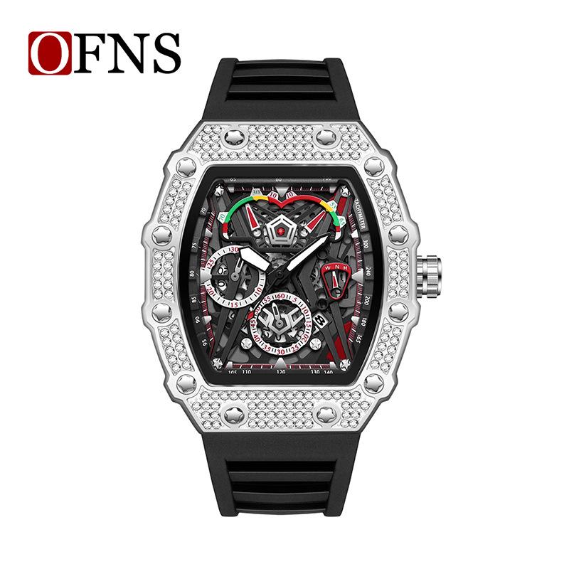 Oufannishi Barrel-Shaped Quartz Waterproof Skeleton Men s Watch with Calendar and Luminous Features