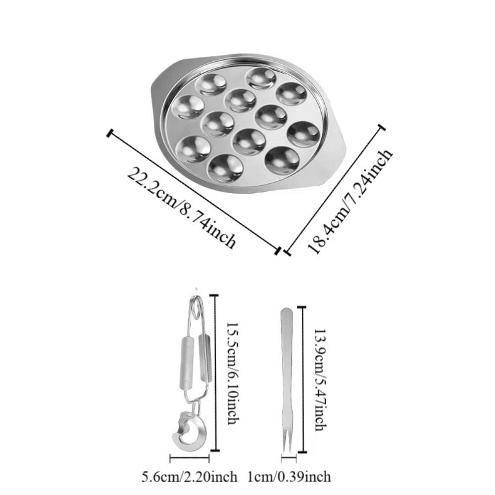3PCS/SET Stainless Steel Escargot Serving Tray Elegant Seafood Plates Creative Oyster Plate  Cooking
