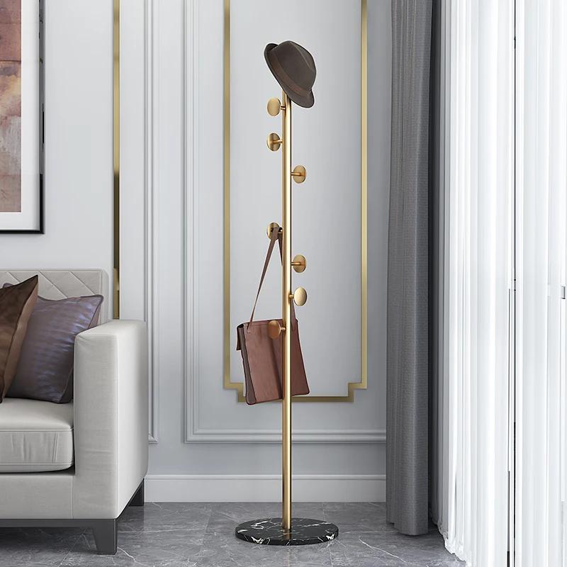 Iron Floor Coat Rack with Marble Accent - Elegant Bedroom Furniture, Storage for Clothes, Caps & Accessories, Metal Shelf