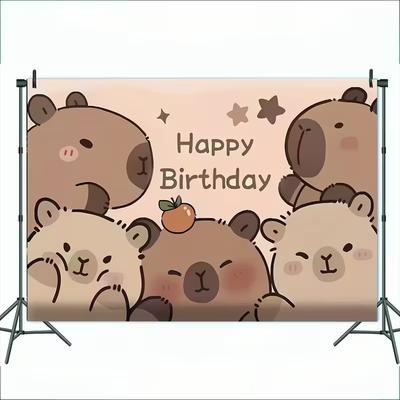 2D Capybara Family Birthday Backdrop, Cute Animal Party Decor