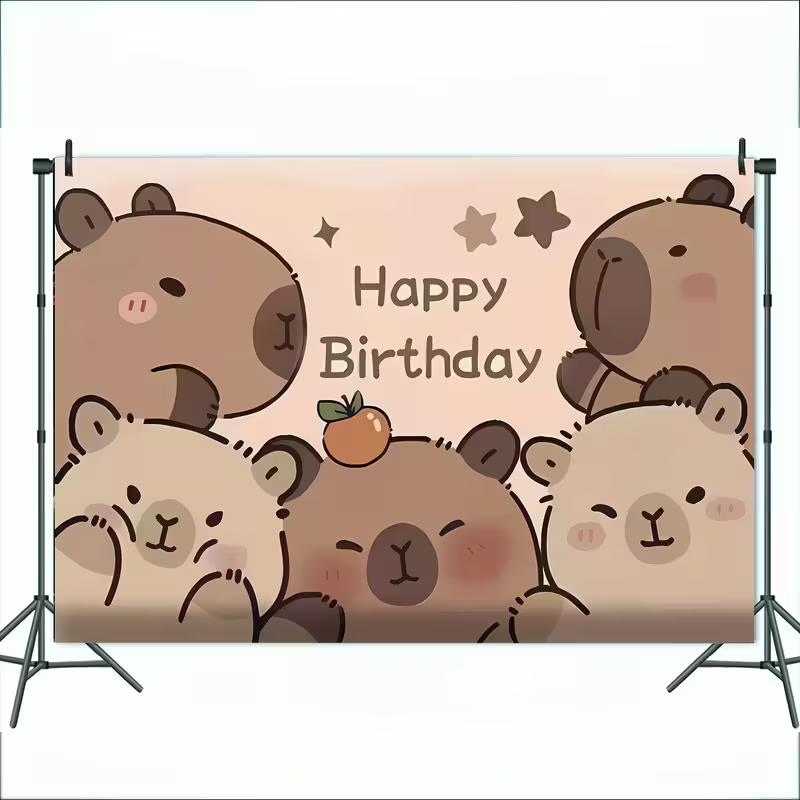 

2D Capybara Family Birthday Backdrop, Cute Animal Party Decor 47.2x31.5inch/120*80cm