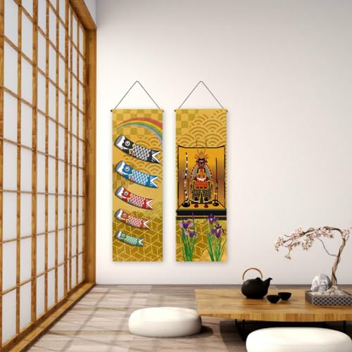 Next Design [Set of 2] Koi Nobori (Carp Streamer) Hanging Scroll Set for Boys' Day, Children's Day, and May Dolls. Tapestry, Koi Nobori (Carp Streamer