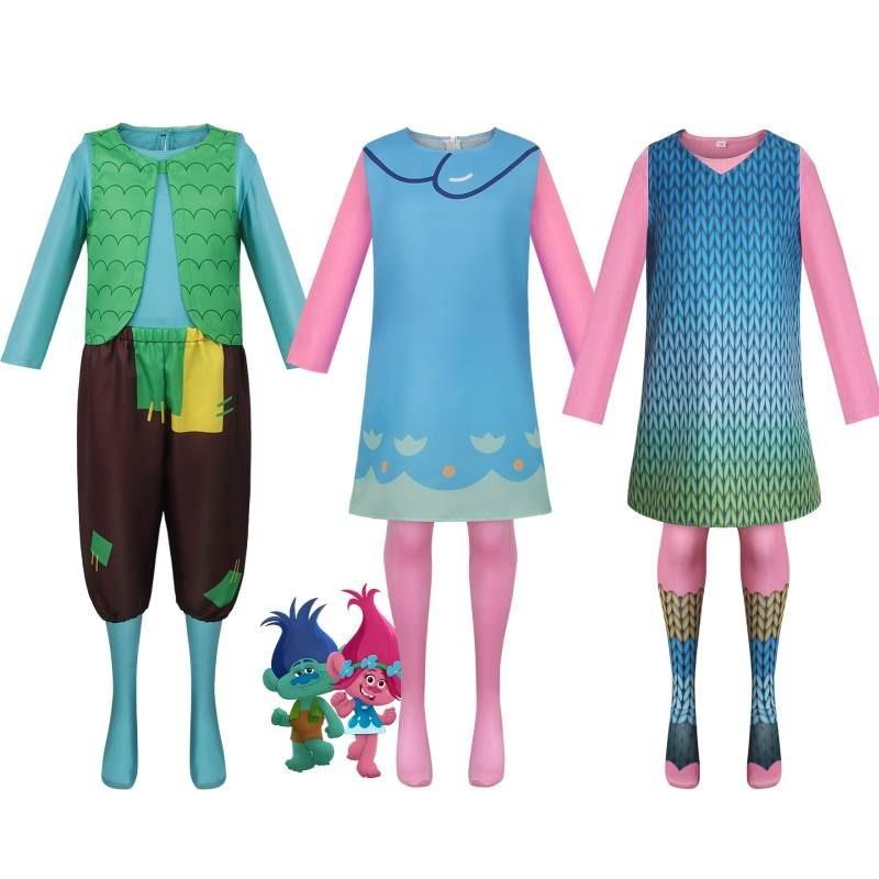 Cute Fantasy Trolls Cosplay Costume Poppy Dress Anime Halloween Stage Outfit