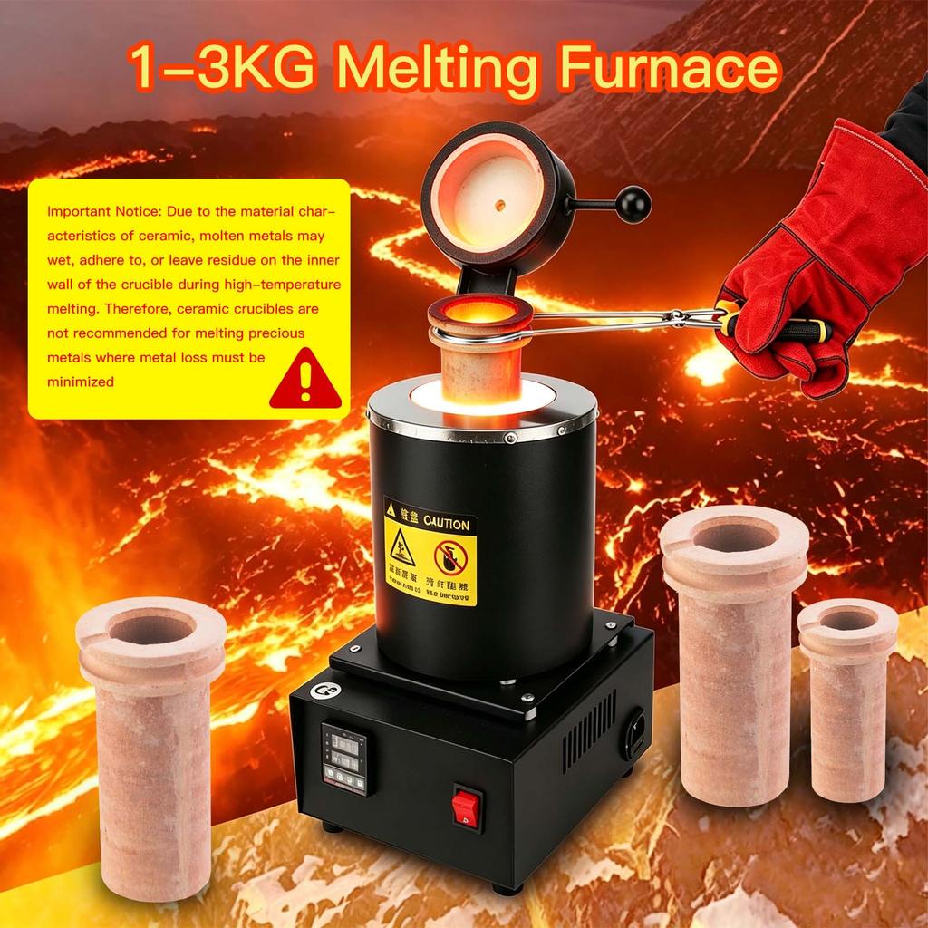 1400W 1-3KG Gold Melting Furnace, Electric Jewelry Melting Machine with Crucible & Ingot Mold, for Gold & Silver