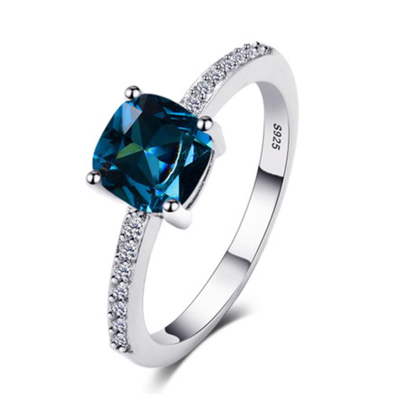 High-End Sapphire Zircon Diamond Ring: Elegant Square Design for European & American Engagements