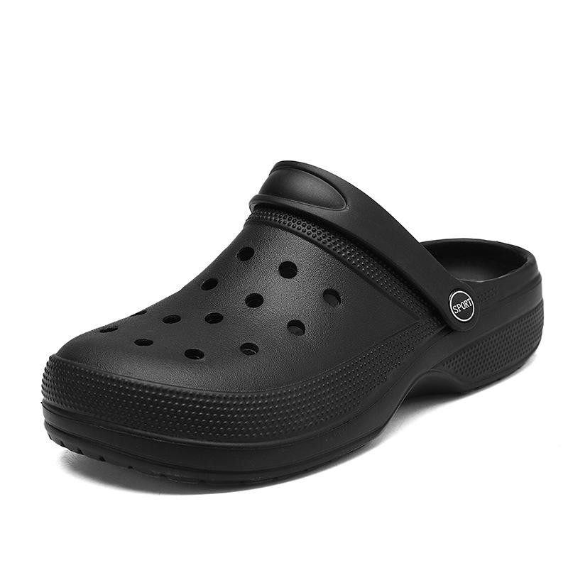 

Мужские пляжные туфли EVA для двух видов носки, легкие летние для улицы, дышащие шлепанцы с принтом, обувь с отверстиями 45 чёрный