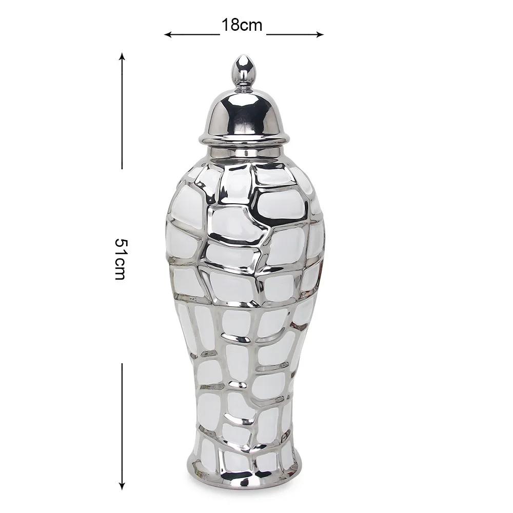 Ceramic General Pot Silver Grid  Porcelain Ginger Jar Storage Tank with Cover Flower Vase Home Furnishing Decoration Vases Pots