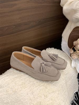 2025 New Genuine Leather Cow Suede Women Flat Shoes Lazy Slip-on Loafers Lady Casual Walk Shoes Woman Shoes Zapatos De Mujer