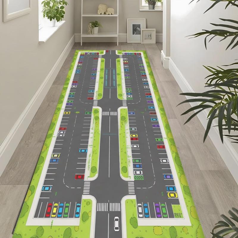 Kinder Auto Parkplatz Läufer Teppich Weiche Rutschfeste Verkehr Spielmatte Cartoon Straßenfahrzeug Themen Teppich für Flur Spielzimmer Schlafzimmer