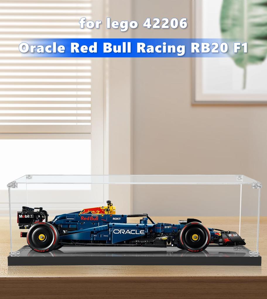 Sungvool Building Blocks F1 Race Car Acrylic Display Box with LEGO Technic F1 Race Freestanding Black Base Storage Reinforced Construction to Protect