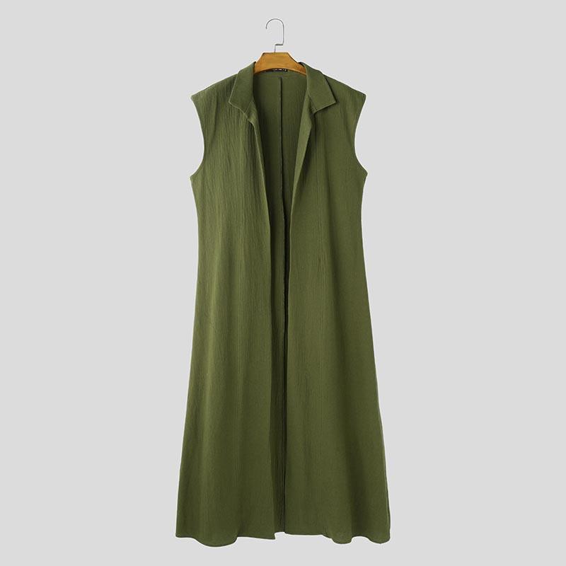 

INCERUN Летние мужские майки без рукавов с воротником-стойкой, открытые спереди, повседневные, свободные, длинные майки-пальто