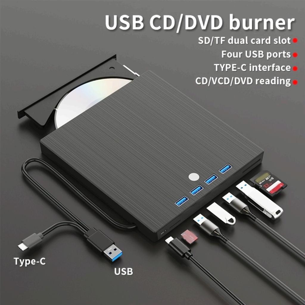8-In-1 USB3.0 External DVD Drive,Ultra Slim Type-C Portable Burner,Read Write Play CD DVD for Windows,Mac and Linux PC