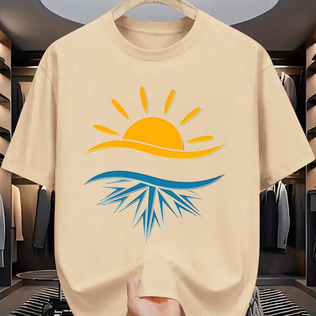 Sun and Ice Crystal Reflection Graphic Men Casual TShirt Cotton Breathable Short Sleeve Tee