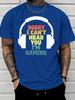 Unisex Black Crew Neck Tee Headphone Gaming Letter Print Oversized Short Sleeve Unisexs Summer Streetwear Casual Daily Basic Wear Top