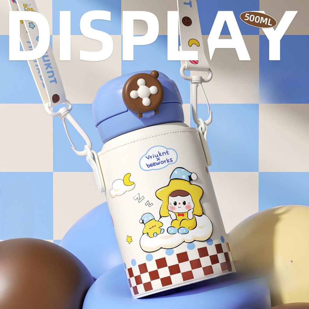 Full thermos cup for girls, high-value thermal insulation water cup, large-capacity straw for children to go to school