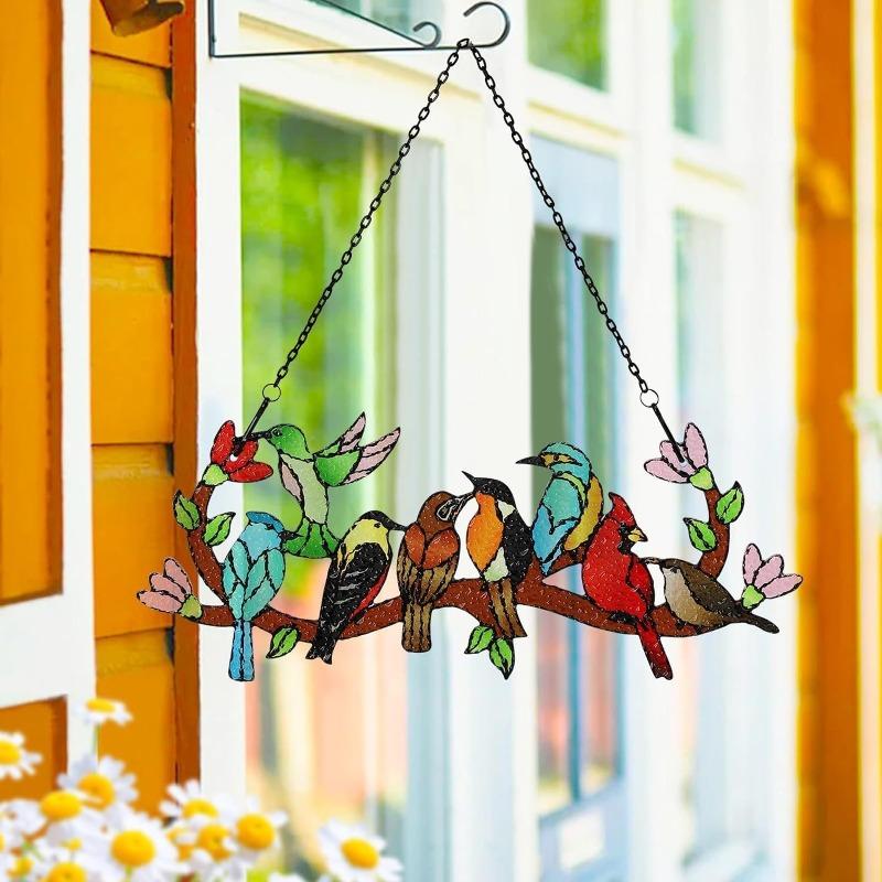 Stained Glass Birds Window Hangings,Suncatcher Cardinal Window Hanging Double Side Decor,Tiffany Style Bird Lovers Gifts Decor