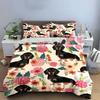 Dachshund Floral Pattern Bedding Set Suitable For Home Decor, Gifting. Exquisite 3-Piece Bedding Set Gift For Kids Adults