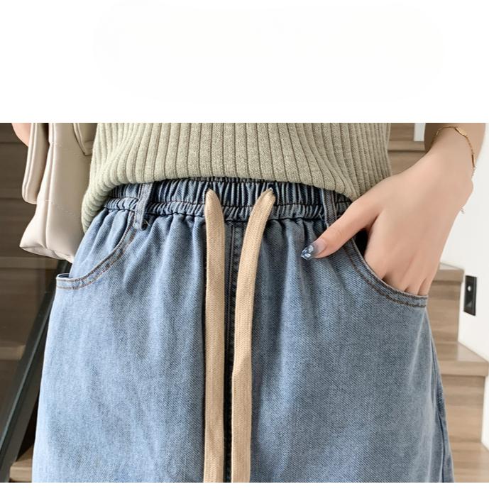 DIMANAF 2025 Plus Size Summer Denim Skirts Women Thin Elastic Casual Fashion A-Line Jeans Skirt High Waist