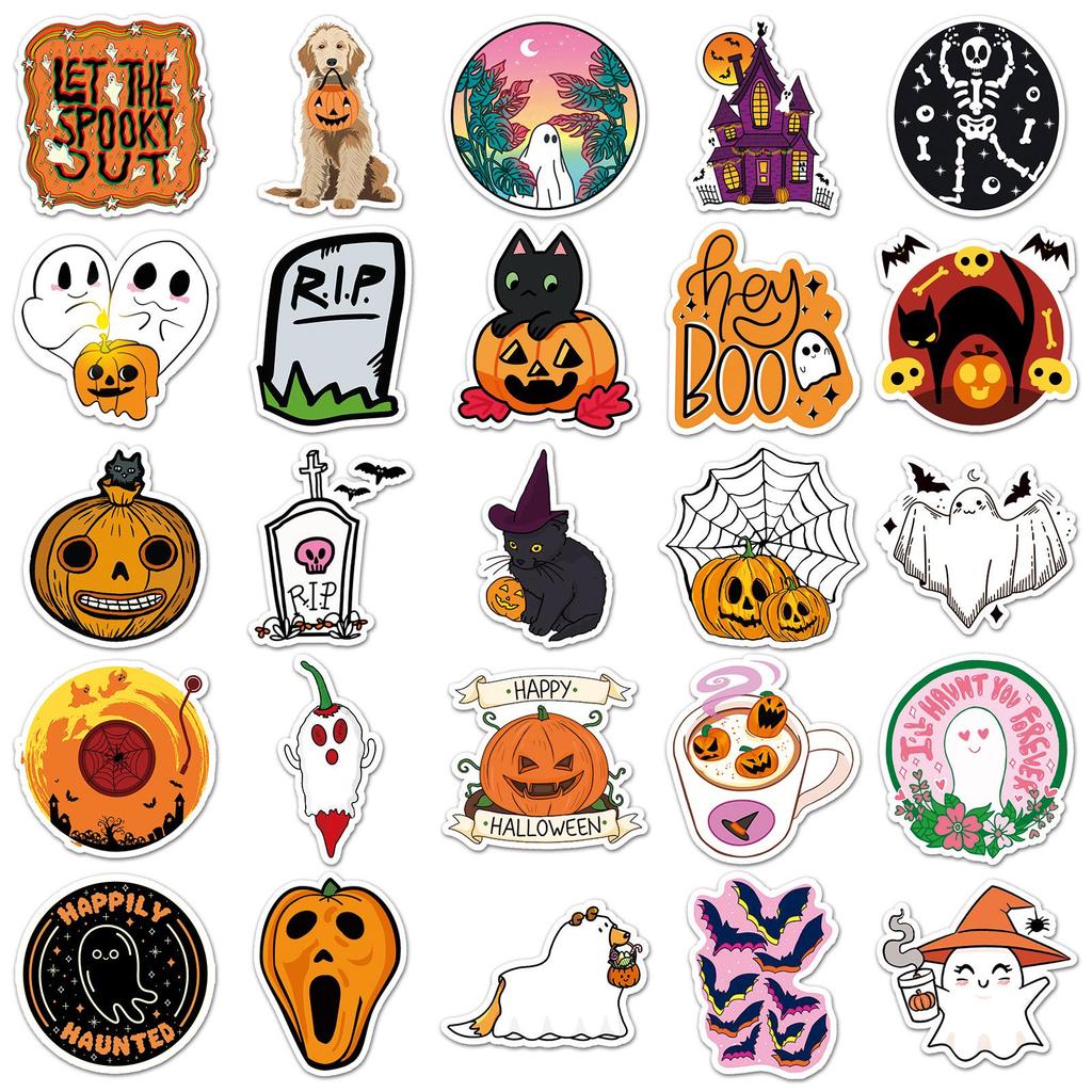 50 Halloween Graffiti Stickers: Personalized DIY Waterproof Cartoon Stickers for Kids - Perfect for Water Bottles & Suitcases
