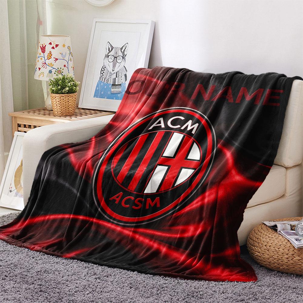 Custom Name,AC Milan Printed Flannel Blanket, Soft Throw for Bedroom Sofa, Washable, Christmas Present, Great Gift.