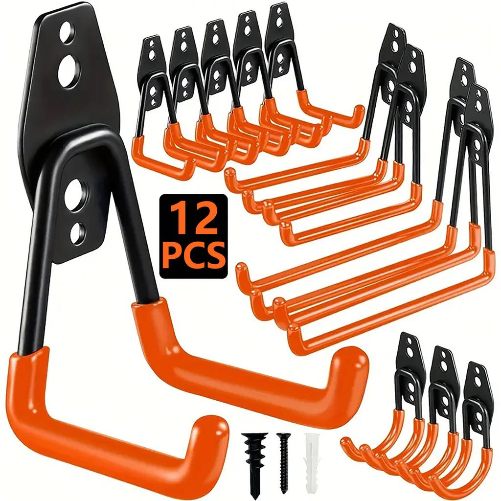 4/12 Heavy-Duty Metal Hooks for Wall Mounting, Garage Storage Hooks, Bicycle Hooks, Wall-Mounted Non-Slip Storage Hooks, Garden Storage Tools