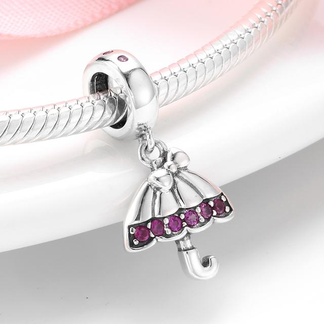 925 Sterling Silver Microphone Shape Flamingo Pink CZ Beads Fit Original Designer Charms Bracelet Bangles DIY Jewelry Making