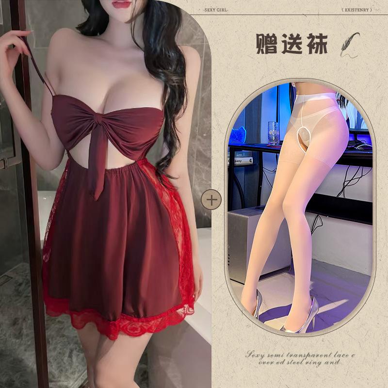 New European and American style underwear backless temptation no suspender skirt sexy bow