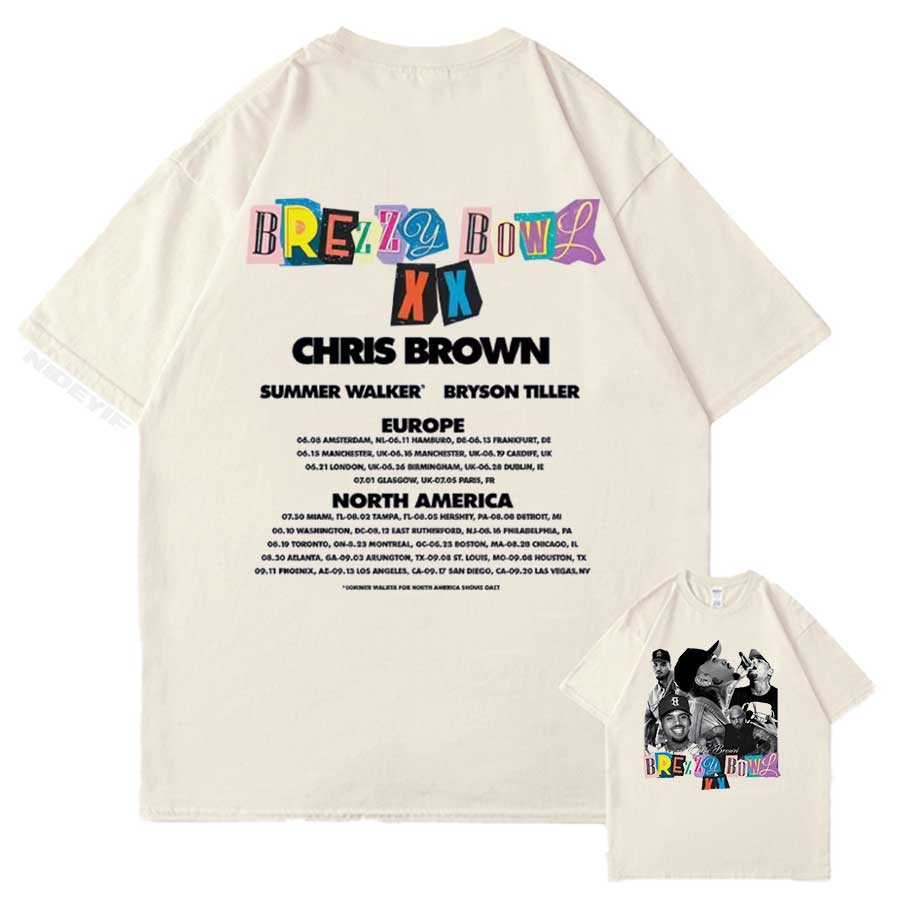 

2025 Chris Brown Tour Breezy Bowl XX Album Tour T shirt for Unisex Women Hiphop Streetwear Oversized Tops 100 Cotton TShirt CB5 4XL
