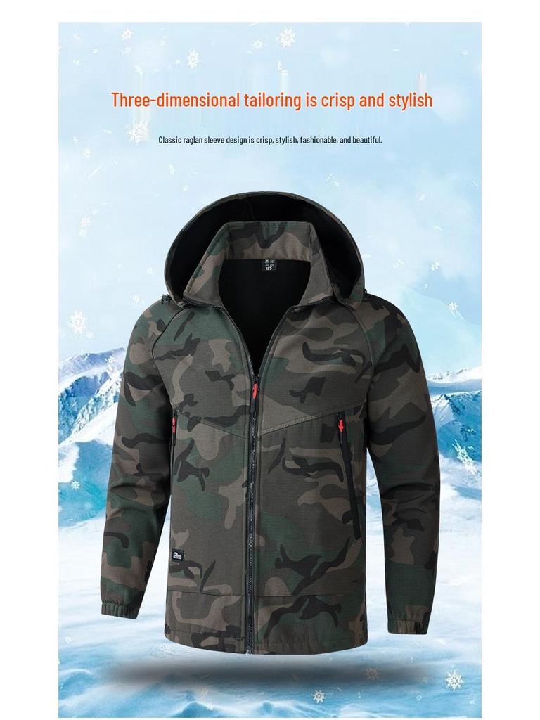 Men's Waterproof Camouflage Workwear Set - Velvet Lined, Wear-Resistant, Outdoor Cold Protection