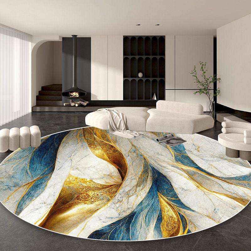 Nordic Luxury Gold Round Carpet Decoration Living Room Abstract Large Area Rugs Bedroom Bedside Non-slip Soft Floor Mat Washable