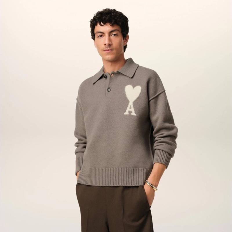 AMI Primăvară și Toamnă Nou Iubire Jacquard Lână Ami De Coeur Pulover Hanorac cu Guler Polo