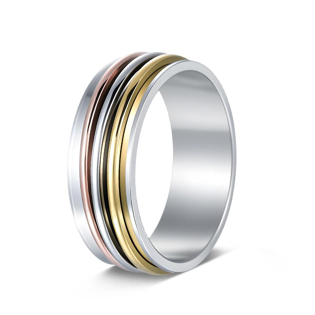 Anel Rotativo Titanium Aço Inoxidável Anti-Stress Feminino Tricolor de Nicho – Joia Que Não Desbota