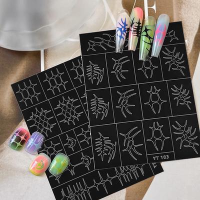 1 Arkusz Szablonów Airbrush Do Paznokci Wzory Gwiazd Księżyca Szkieletu Rybiego Puste Szablony Naklejek Na Paznokcie Do Francuskiego Manicure Naklejki